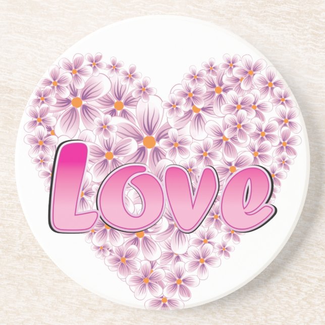Porta-copos De Arenito Love Daisy Heart Pink (Frente)