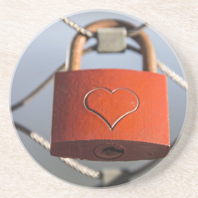 Porta-copos De Arenito Love Heart Padlock (Frente)