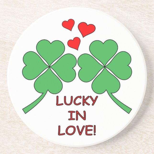 Porta-copos De Arenito Lucky In Love Heart Clover (Frente)