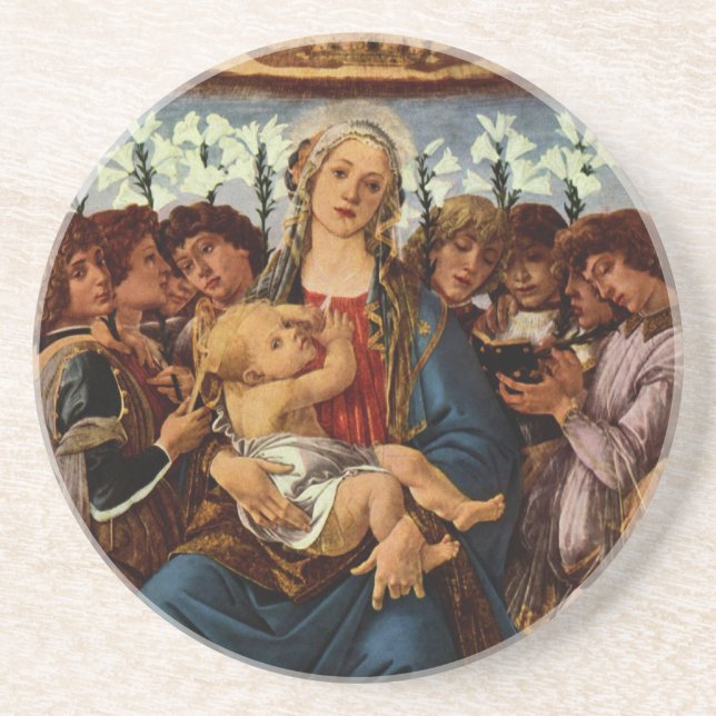 Porta-copos De Arenito Madonna and Child with Eight Angels by Botticelli (Frente)