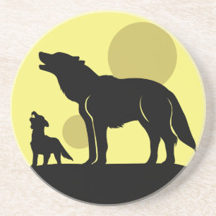 Porta-copos De Arenito Madre e Wolf Pup
