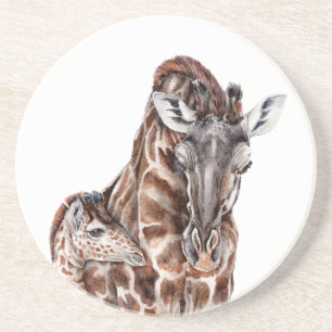 Porta-copos De Arenito Mãe Girafa com Baby Giraffe