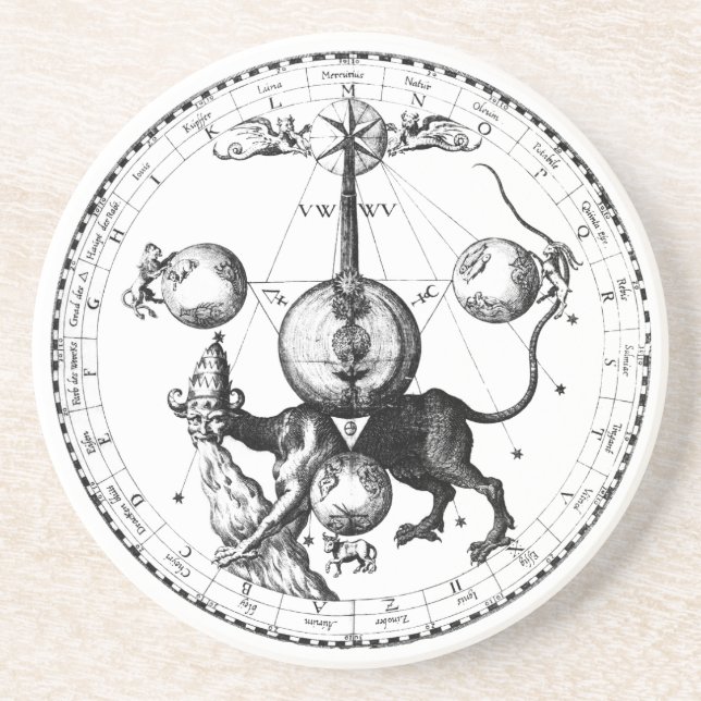 Porta-copos De Arenito Mandala de Qabalah (Frente)