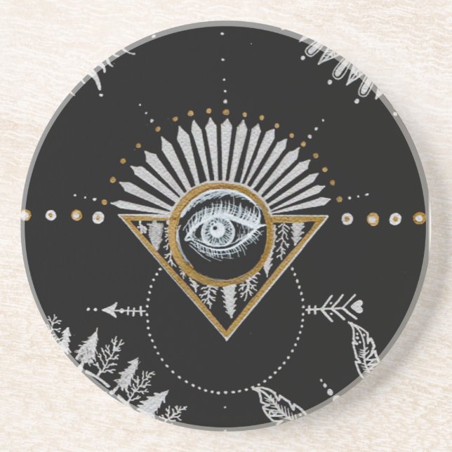 Porta-copos De Arenito Mandala de Yin Yang (Frente)