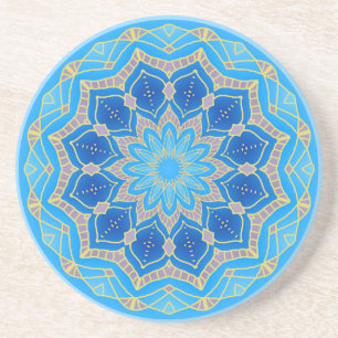 Porta-copos De Arenito Mandala em azul elétrico e turquesa