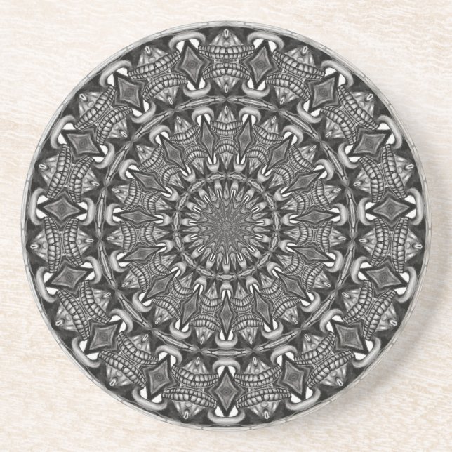 Porta-copos De Arenito Mandala Monocromático (Frente)