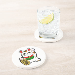 Porta-copos De Arenito Maneki Neko: Gato afortunado japonês