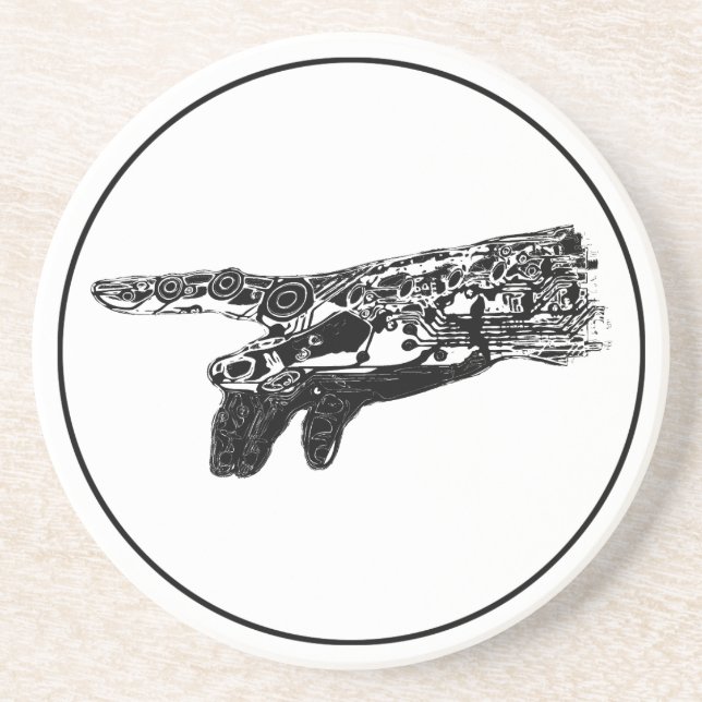 Porta-copos De Arenito Mão de um deus do Cyborg? (Frente)