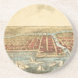 Porta-copos De Arenito Mapa Antíaco de Chicago, rua La Salle e rio