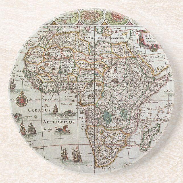 Porta-copos De Arenito Mapa antigo da África por Blaeu, c.1635 (Frente)