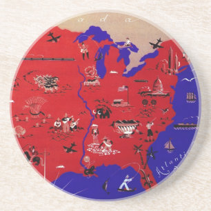 Porta-copos De Arenito Mapa Antigo do Bureau de Turismo dos Estados Unido