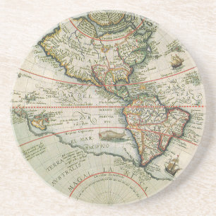Porta-copos De Arenito Mapa Antigo do Mundo Novo as Américas, Theodor de