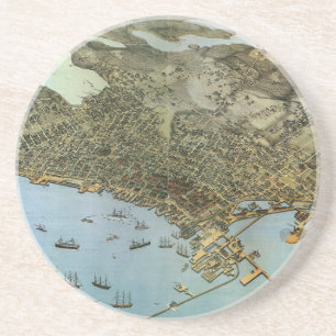Porta-copos De Arenito Mapa Antigo Vista Aérea Cidade de Seattle Washingt