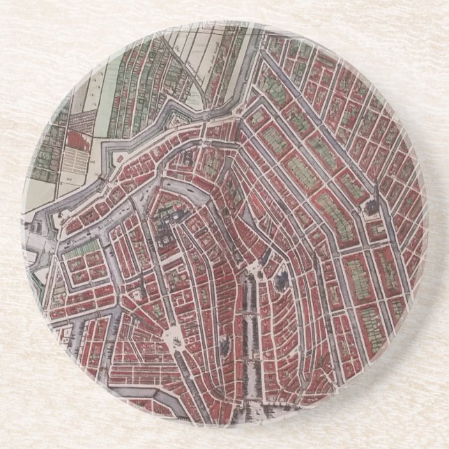 Porta-copos De Arenito Mapa da cidade de réplica de Amsterdã 1652 (Frente)