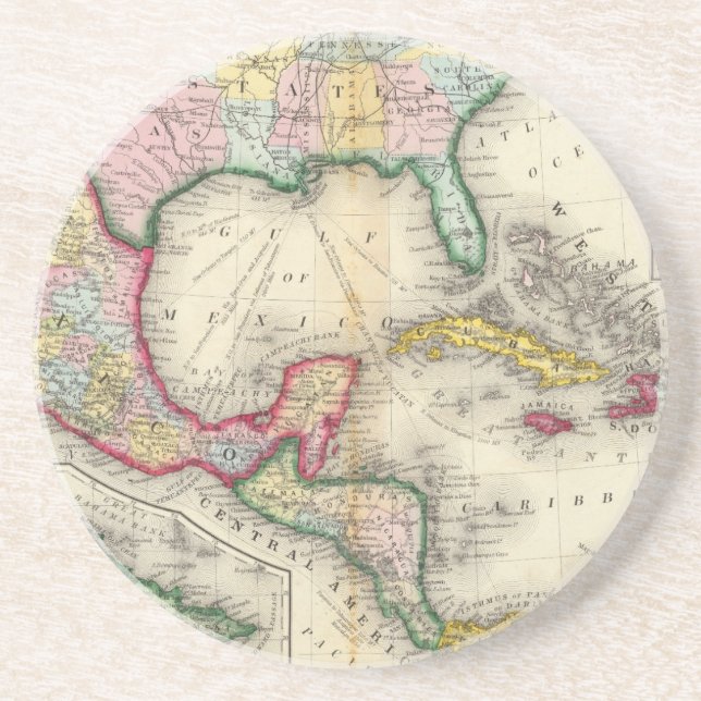 Porta-copos De Arenito Mapa Do México, América Central (Frente)
