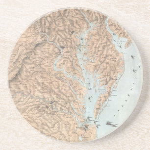 Porta-copos De Arenito Mapa do vintage da baía de Chesapeake (1861)