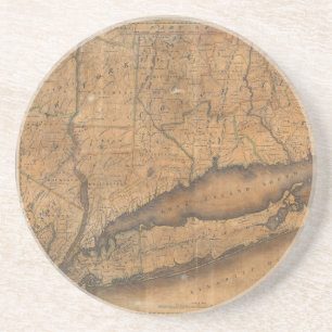 Porta-copos De Arenito Mapa do vintage de Long Island e de Connecticut