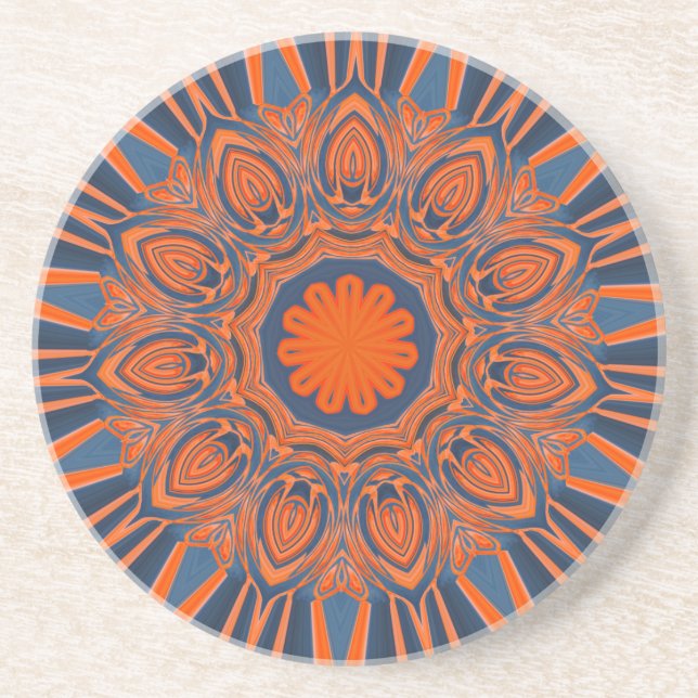 Porta-copos De Arenito Marinho Laranja Blue Mandala (Frente)