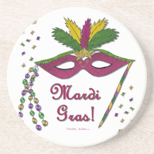 Porta-copos De Arenito Máscara de Mardi Gras Contas de Pena
