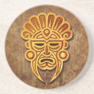 Porta-copos De Arenito Máscara maia de pedra