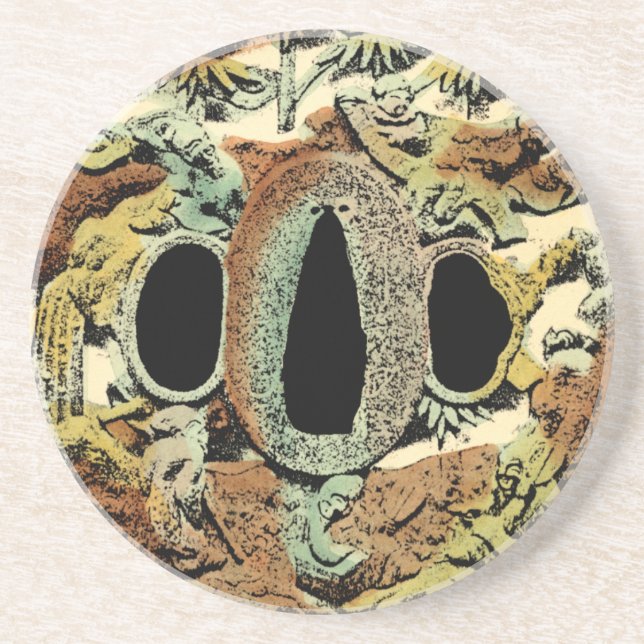 Porta-copos De Arenito Medalhão Gilded Asiático pelo Vision Studio (Frente)