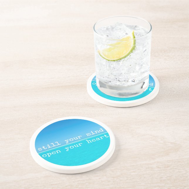 Porta-copos De Arenito Meditação Mindful Citação: Mente Estática, Coração (Lateral)