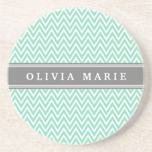 Porta-copos De Arenito Mint Chevron Cinza