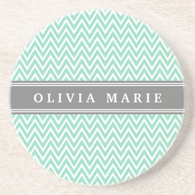 Porta-copos De Arenito Mint Chevron Cinza (Frente)
