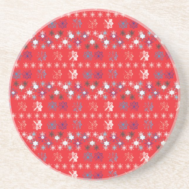 Porta-copos De Arenito Modern Red Christmas Holiday snowflake pattern (Frente)