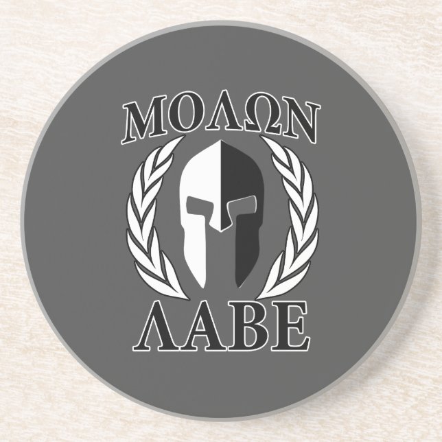 Porta-copos De Arenito Molon Labe Spartan Helmet Laurels Charcarbonos (Frente)