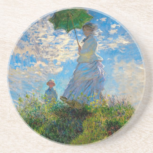 Porta-copos De Arenito Monet Mulher Guarda-Sol Impressionismo (Frente)