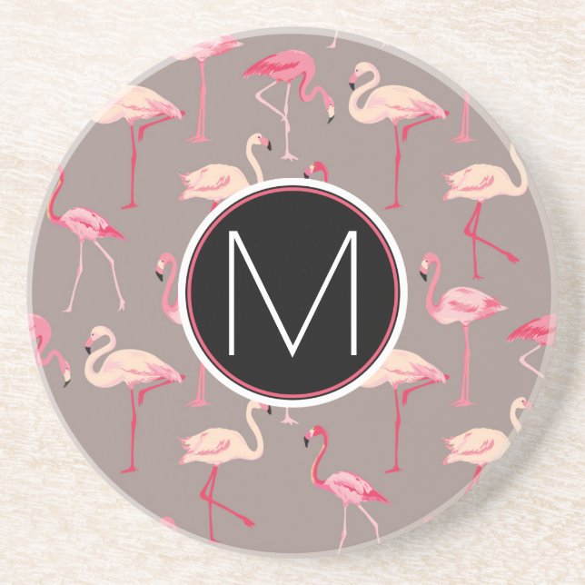 Porta-copos De Arenito Monograma retro dos flamingos | (Frente)