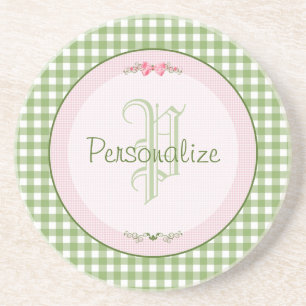 Porta-copos De Arenito Monograma verde feminino do guingão com nome