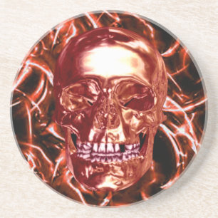 Porta-copos De Arenito Montanha Russa Caveira Chrome Vermelho Elétrico
