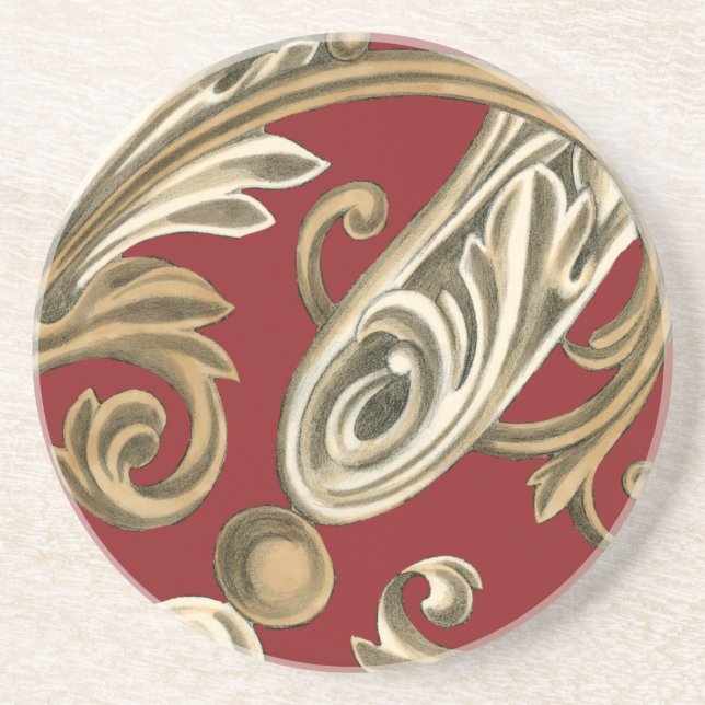 Porta-copos De Arenito Motif Botânico Elegante com Folhagem Tan (Frente)