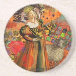 Porta-copos De Arenito Mulher de Áries Laranja: Colagem de Arte Antiga de