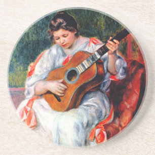 Porta-copos De Arenito Mulher Tocando Violão de Pierre Renoir