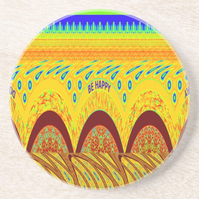 Porta-copos De Arenito Não se preocupe, seja Impressão de arte feliz (Frente)