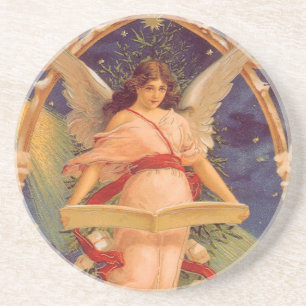 Porta-copos De Arenito natais vintages, Bíblia de leitura do anjo vitori