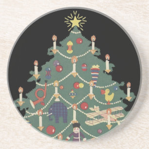 Porta-copos De Arenito Natal Antigo Crianças em Torno de uma Árvore Decor