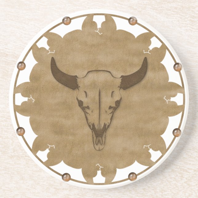 Porta-copos De Arenito Native American Bull Skull (Frente)