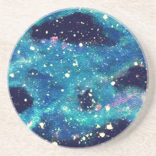 Porta-copos De Arenito Nebulosa Teal e Estrelas