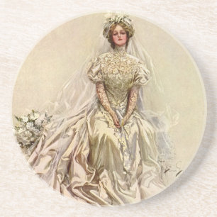 Porta-copos De Arenito Noiva Vitoriana Vintage, Retrato Nupcial Antigo
