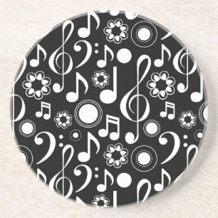 Porta-copos De Arenito Notas e Clefs de Música - Branco em Preto