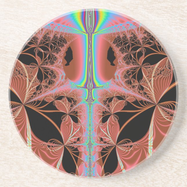 Porta-copos De Arenito Noturno Rosa Com Abstrato De Laser Arco-Íris (Frente)