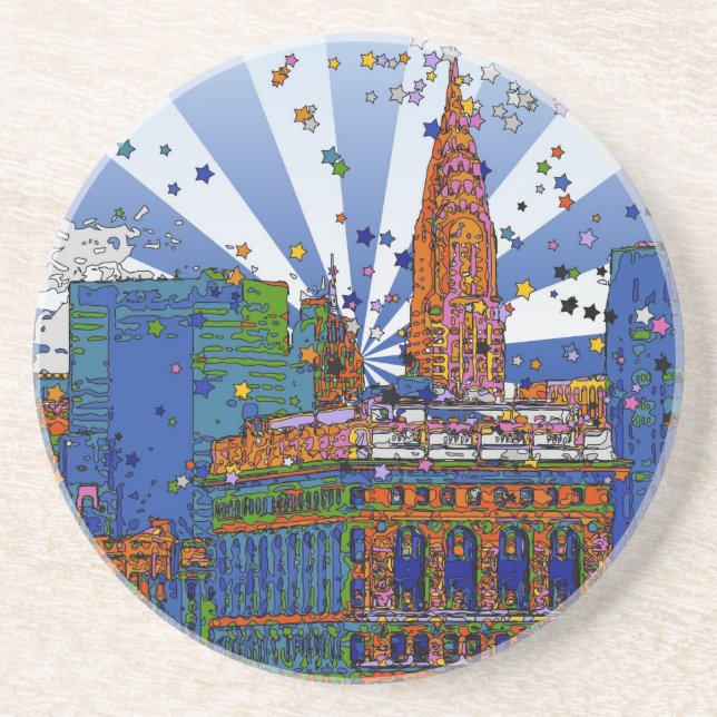 Porta-copos De Arenito NYC Psicodélico: Chrysler, Flatiron nº 1 (Frente)