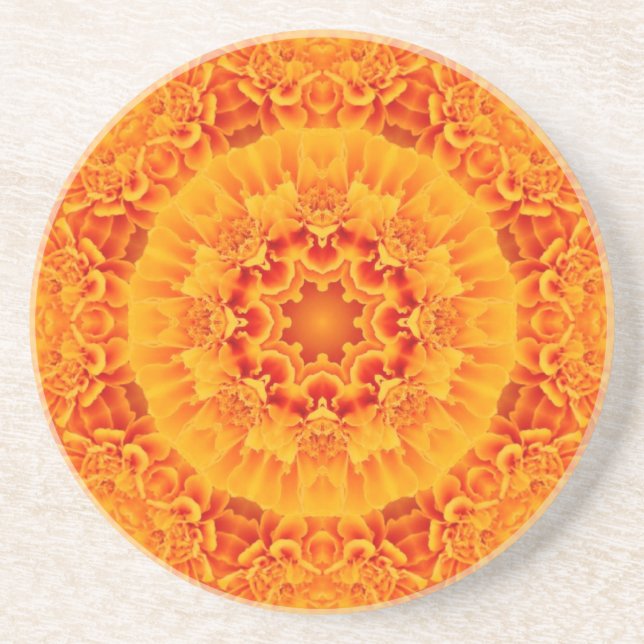 Porta-copos De Arenito Orange Marigold Mandala (Frente)