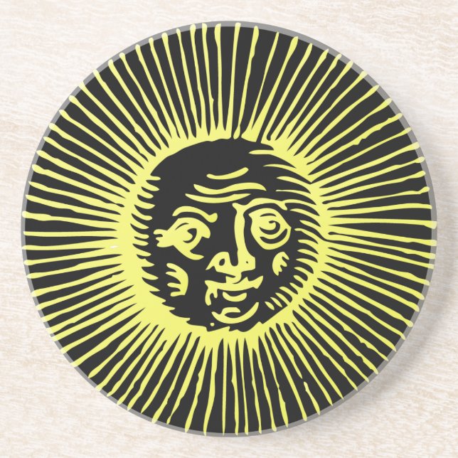 Porta-copos De Arenito Ouro Vintage Sun (Frente)