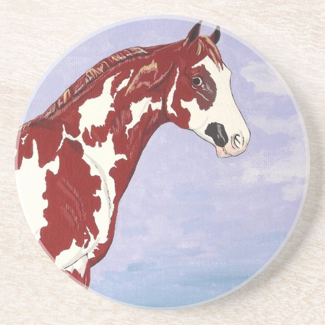 Porta-copos De Arenito Overo Paint Horse Stallion (Frente)