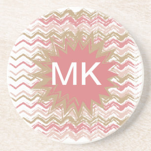 Porta-copos De Arenito Padrão Coral Spice Scribble ZigZag Chevron